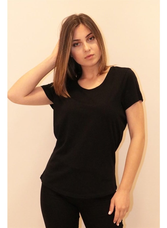 Women's Black Crew Neck Basic T-Shirt