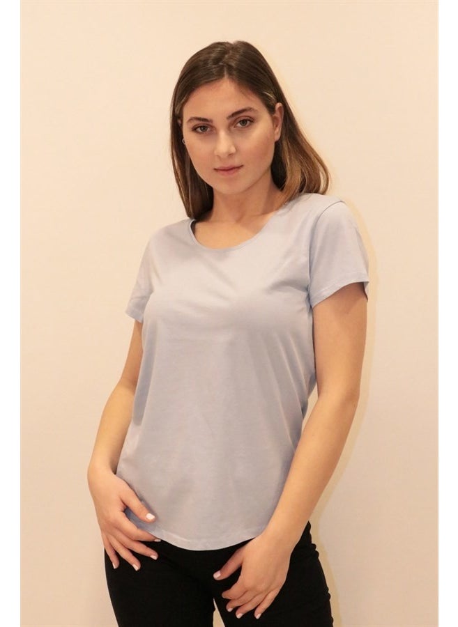 Women's Navy Blue Crew Neck Basic T-Shirt