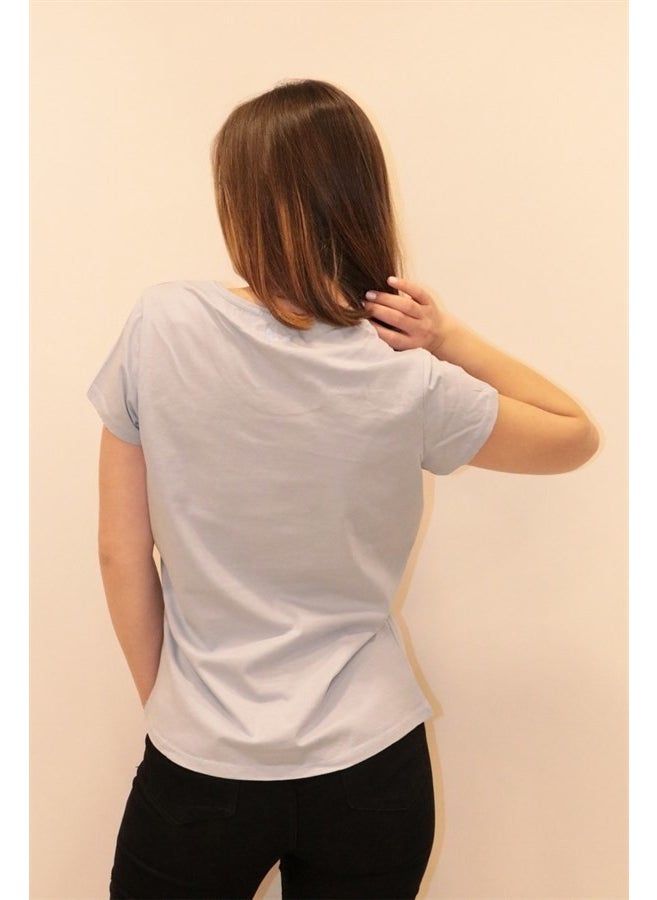 Women's Navy Blue Crew Neck Basic T-Shirt