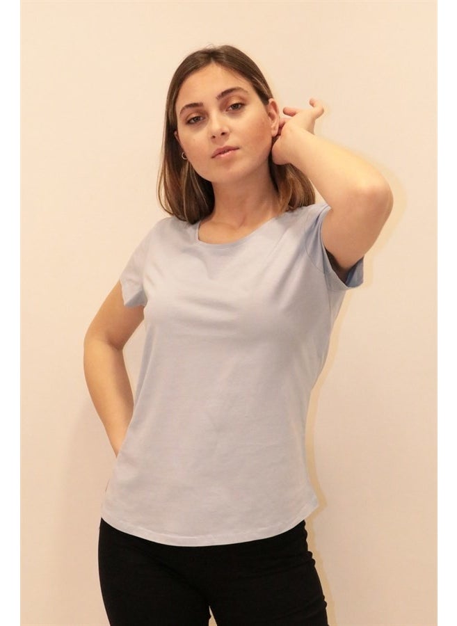 Women's Navy Blue Crew Neck Basic T-Shirt