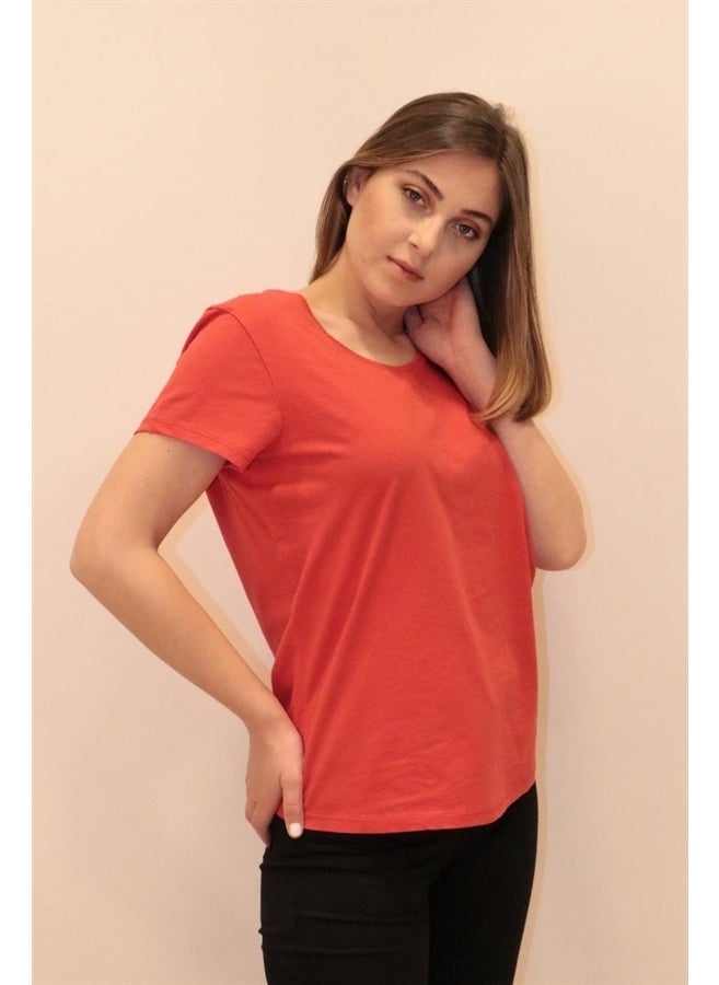 Women's Red Crew Neck Basic T-Shirt