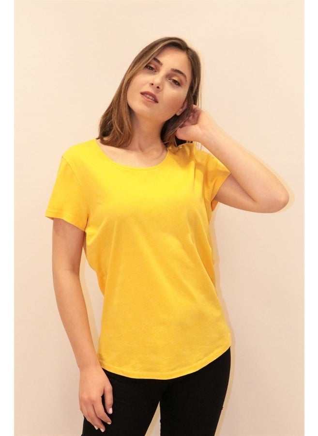 Women's Yellow Crew Neck Basic T-Shirt