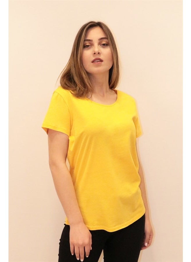 Women's Yellow Crew Neck Basic T-Shirt