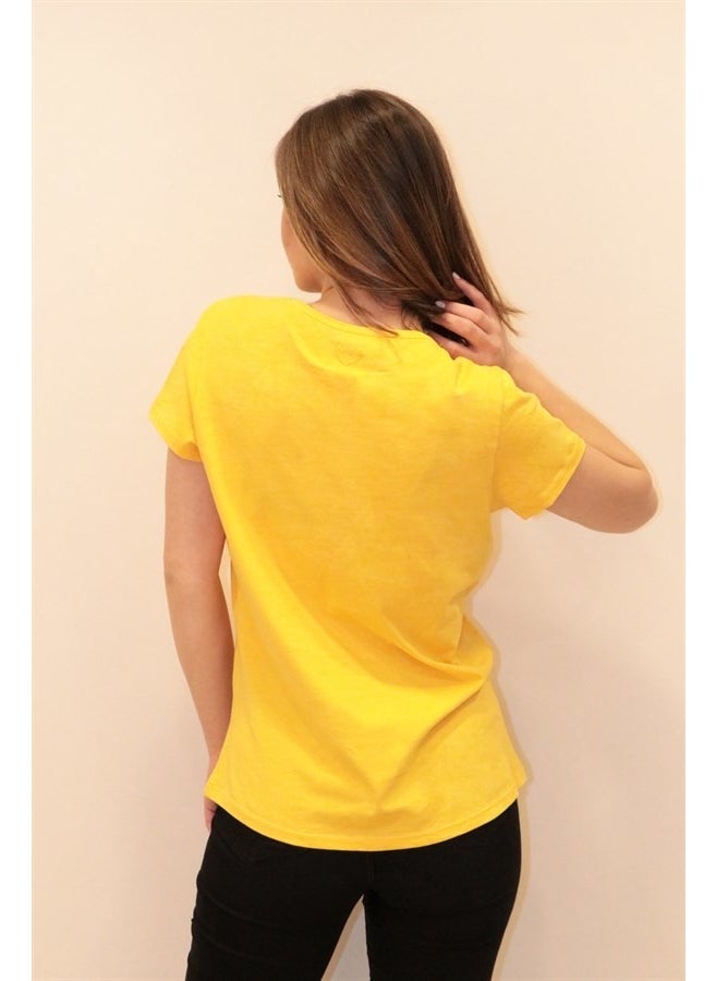 Women's Yellow Crew Neck Basic T-Shirt