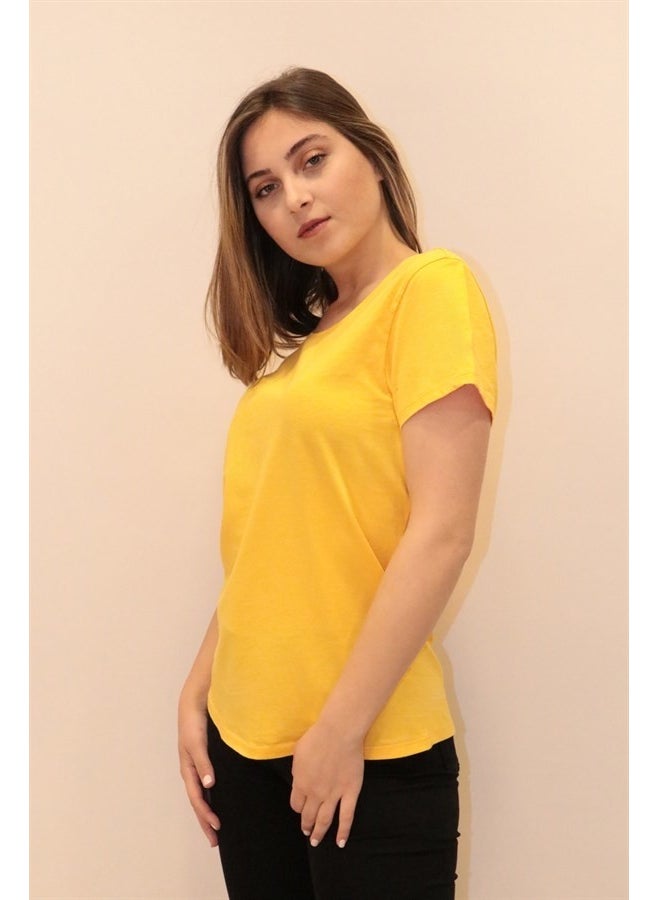 Women's Yellow Crew Neck Basic T-Shirt