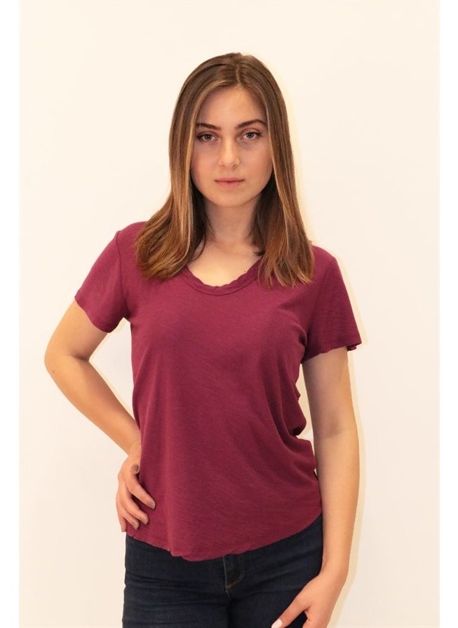Women's Organic V Neck Purple T-Shirt