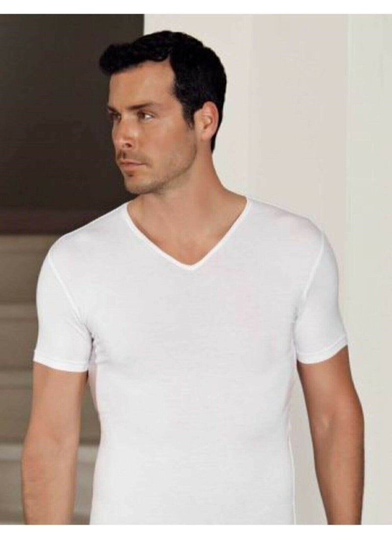 712 Deep V Neck Short Sleeve Lycra T-Shirt - White