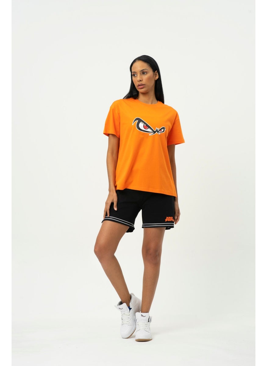 Orange Crew Neck Printed Short Sleeve Women's T-Shirt W50061