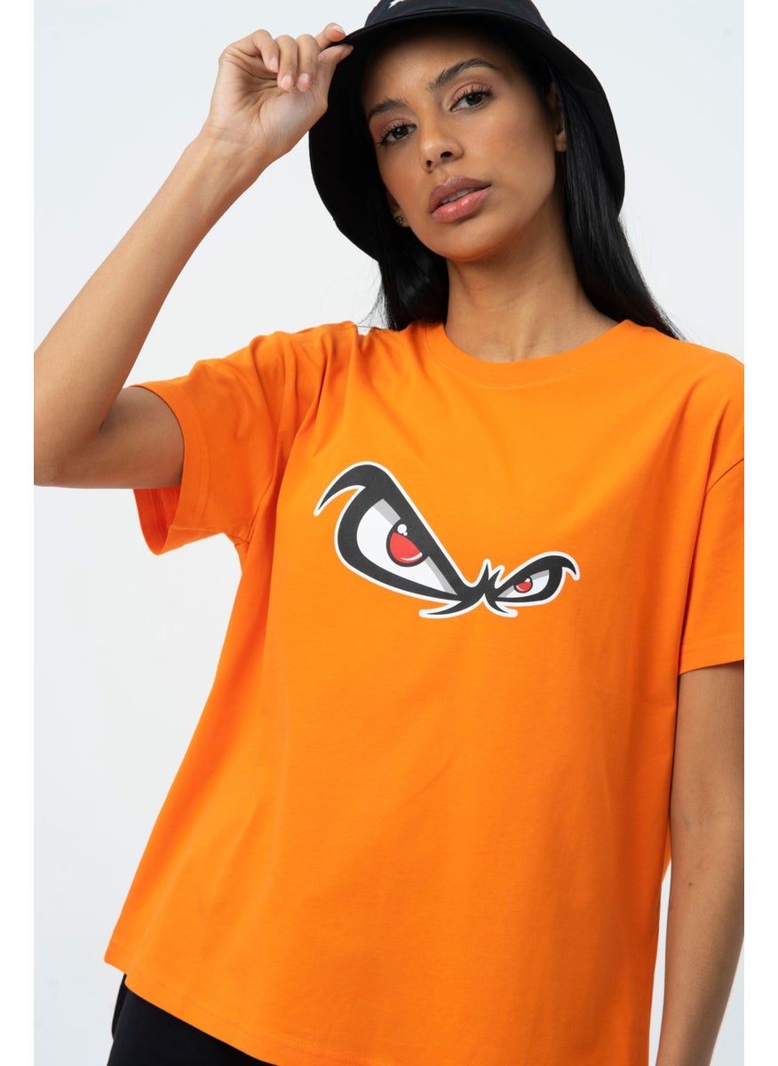 Orange Crew Neck Printed Short Sleeve Women's T-Shirt W50061