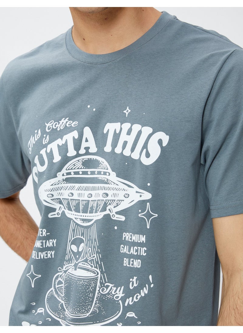 Printed T-Shirt Space Themed Crew Neck Cotton