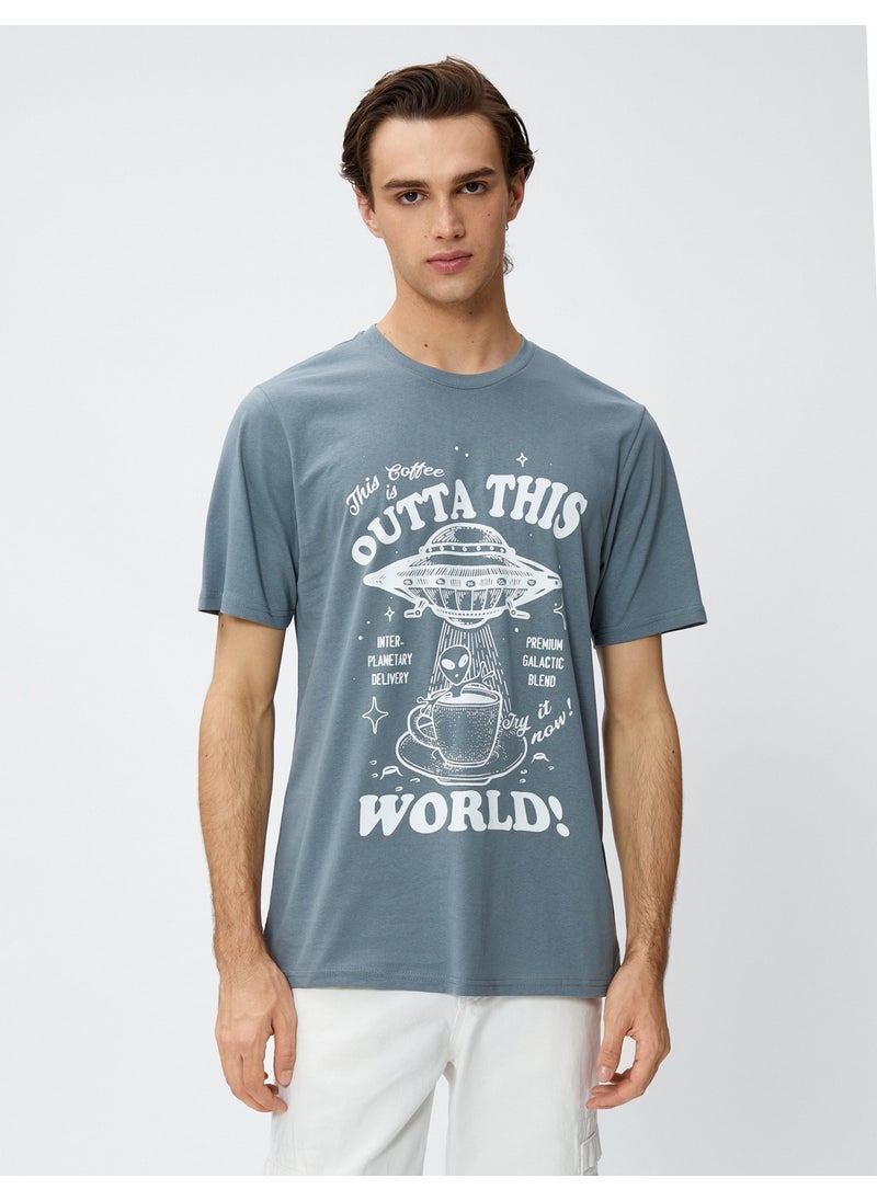 Printed T-Shirt Space Themed Crew Neck Cotton