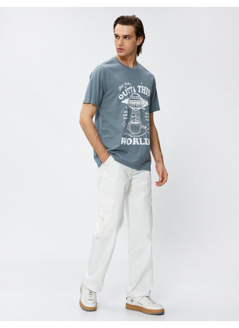 Printed T-Shirt Space Themed Crew Neck Cotton