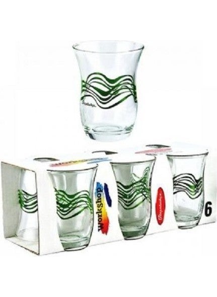 Green Stripe Patterned Tea Glass 12 Pieces