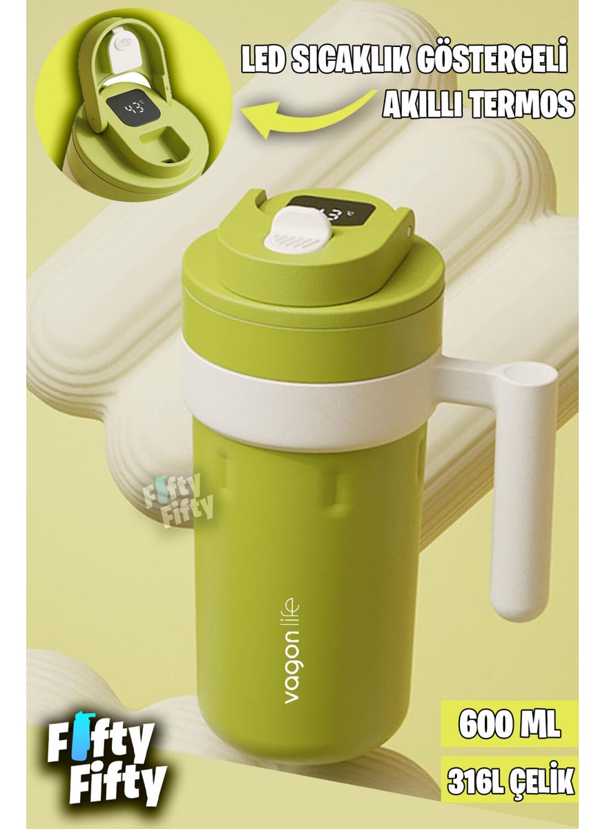 600 ml LED Temperature Indicator Smart Steel Thermos with Handle -Coffee CUP-MUG-FFVGN2009