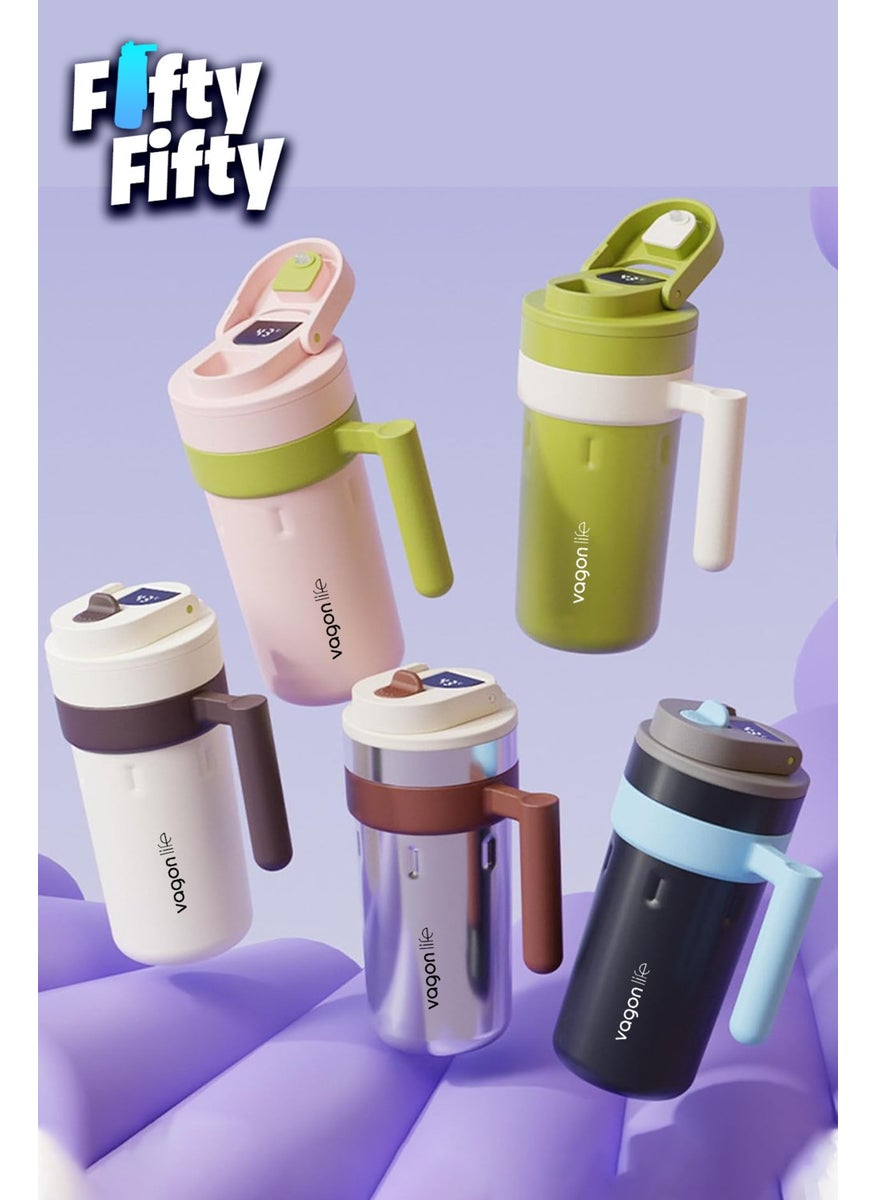 600 ml LED Temperature Indicator Smart Steel Thermos with Handle -Coffee CUP-MUG-FFVGN2009