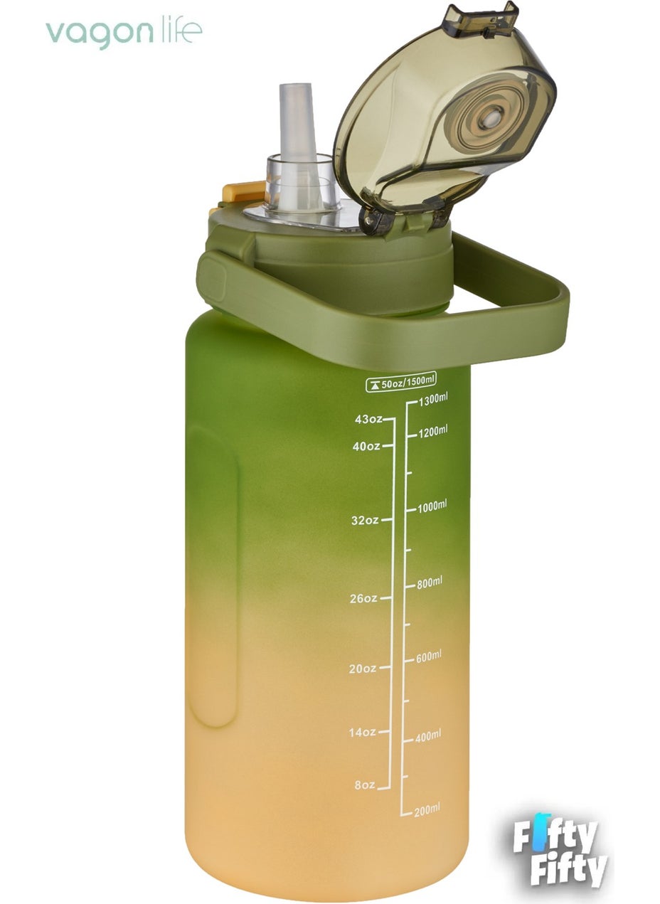 2-Piece Economical Motivation Flask Set 1500 ml Large Size 4 Different Color Options Fiftyfifty