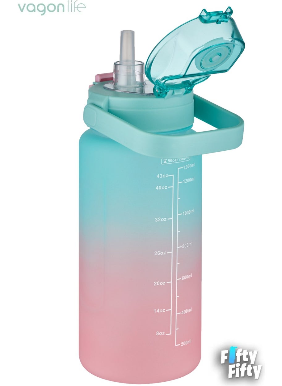 2-Piece Economical Motivation Flask Set 1500 ml Large Size 4 Different Color Options Fiftyfifty