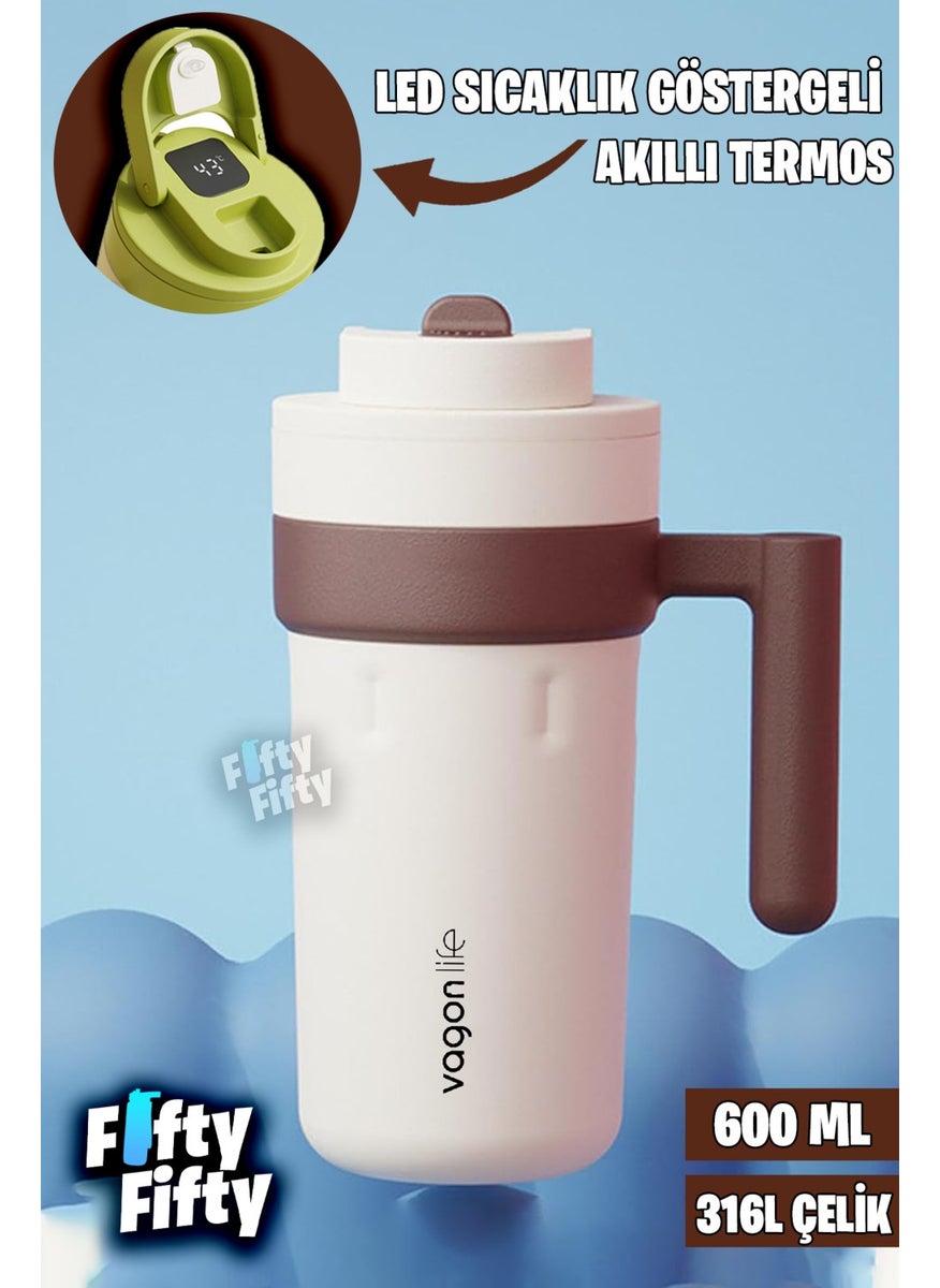 600 ml LED Temperature Indicator Smart Steel Thermos with Handle -Coffee CUP-MUG-FFVGN2009