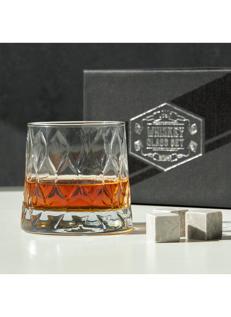 Crystal Patterned Whiskey Glass Set in Gift Basket Special Box