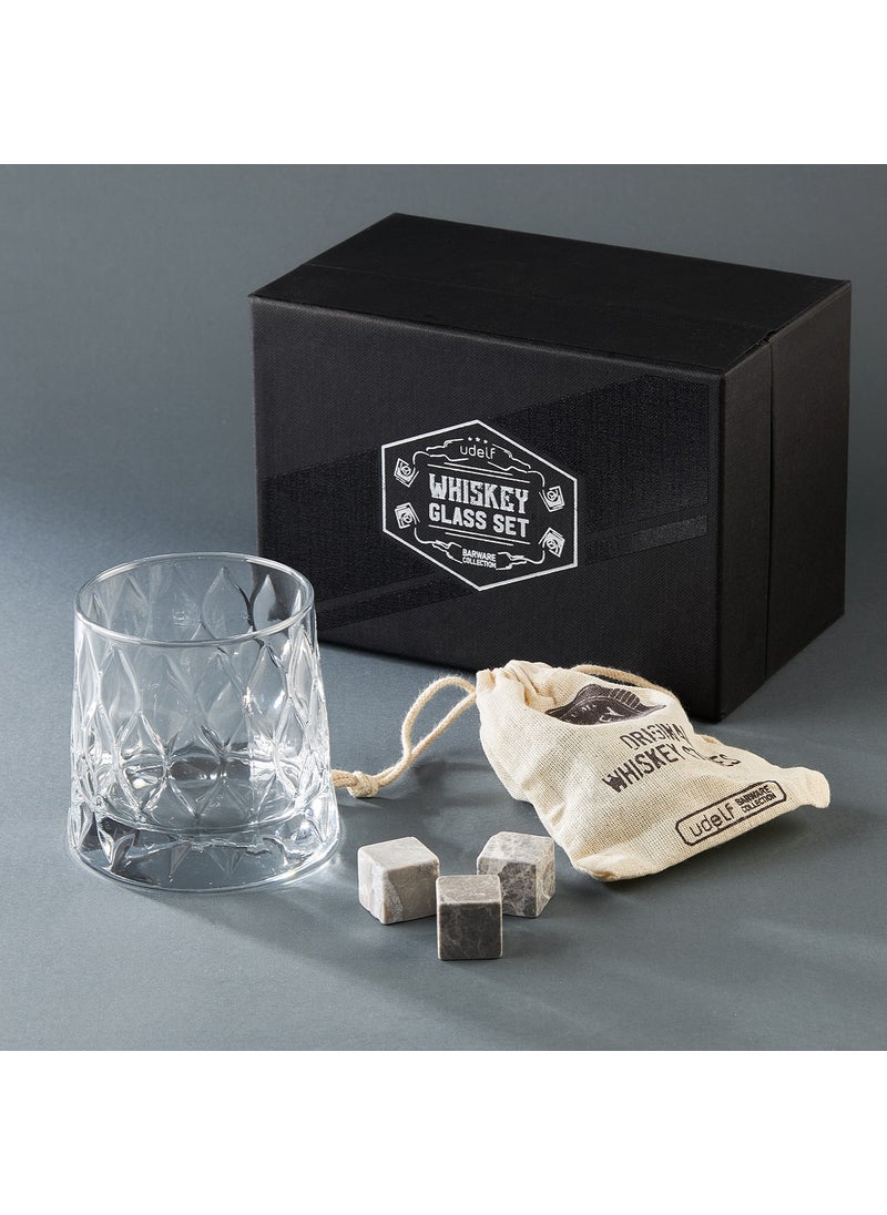 Crystal Patterned Whiskey Glass Set in Gift Basket Special Box