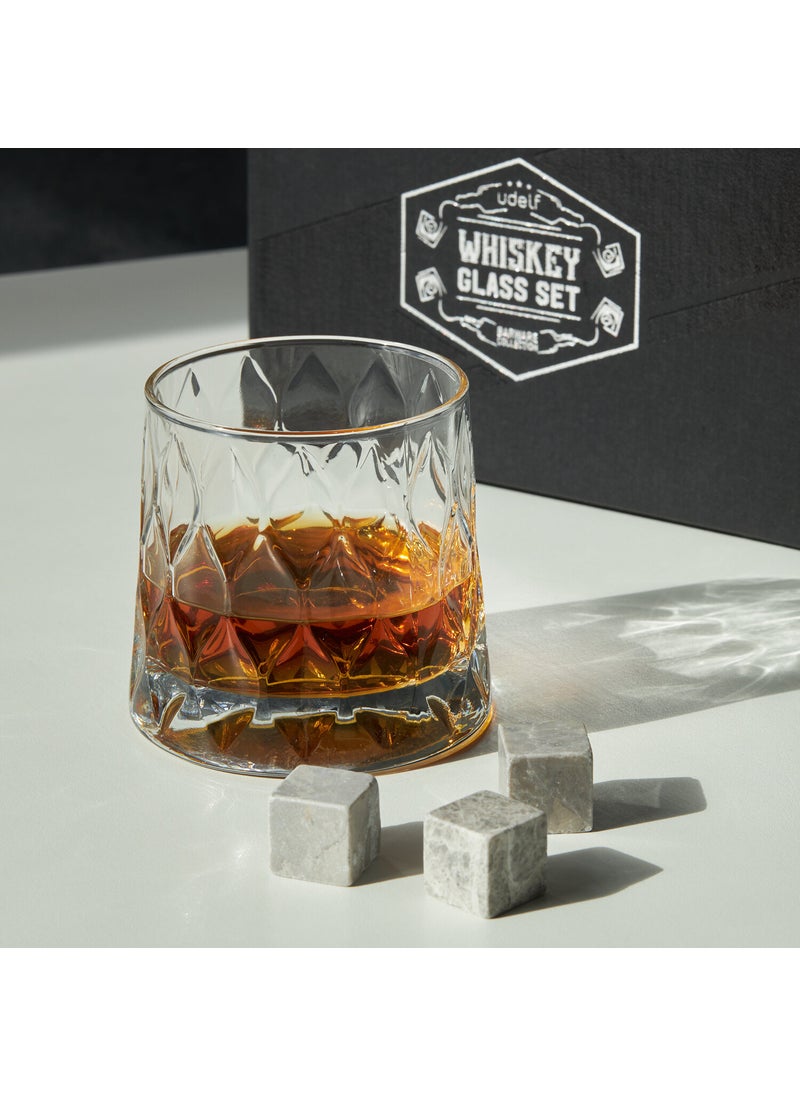 Crystal Patterned Whiskey Glass Set in Gift Basket Special Box