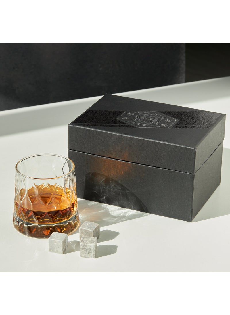 Crystal Patterned Whiskey Glass Set in Gift Basket Special Box