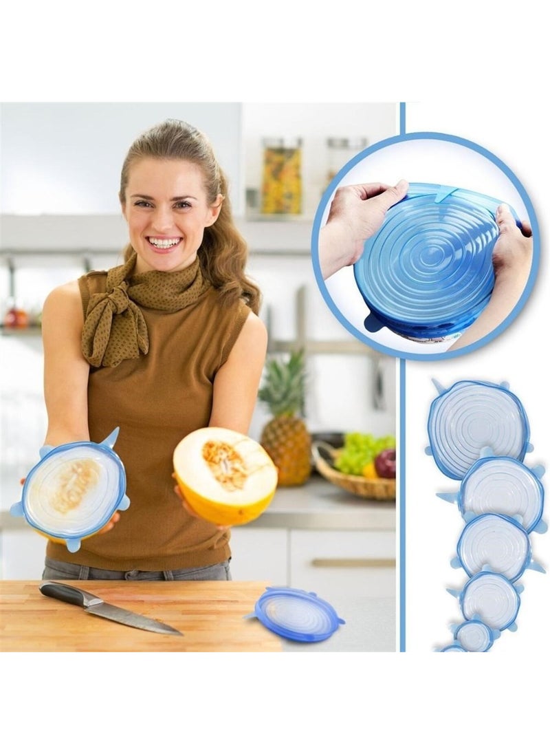6-Piece Silicone Stretch Food Storage Protection Covers to Preserve Freshness