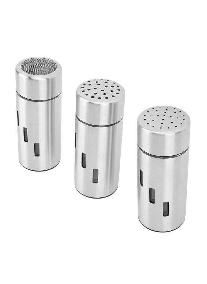 3Pcs Salt and Pepper Shakers Set Stainless Steel 3 Sizes Hole Spice Dispenser Seasoning Container Bottle for Kitchen Outdoor