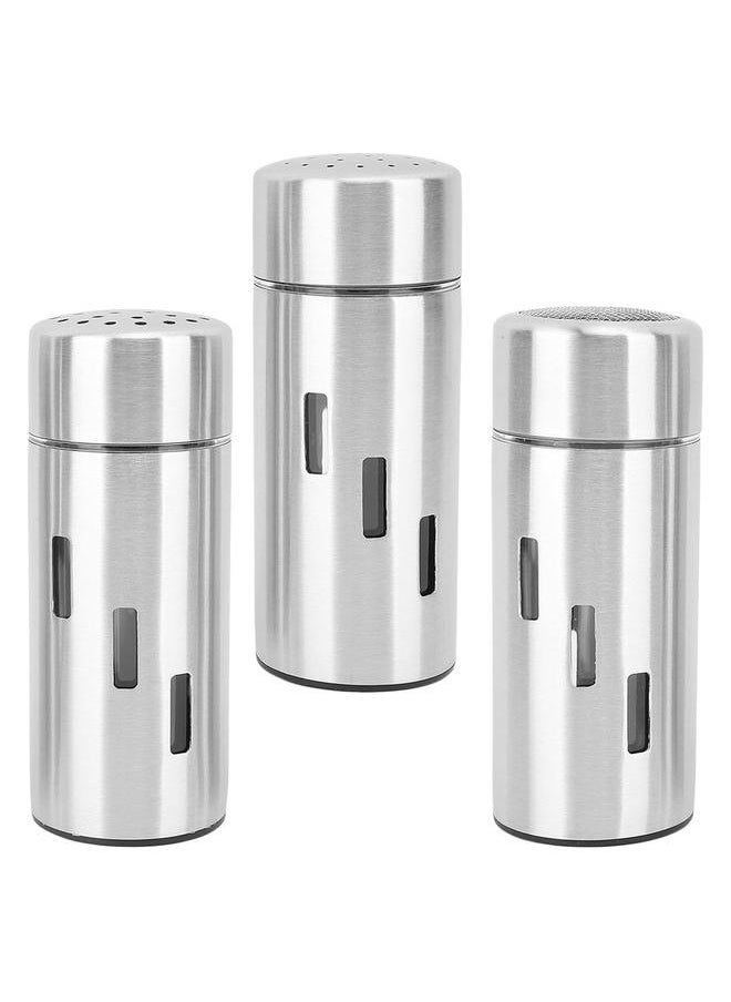 3Pcs Salt and Pepper Shakers Set Stainless Steel 3 Sizes Hole Spice Dispenser Seasoning Container Bottle for Kitchen Outdoor