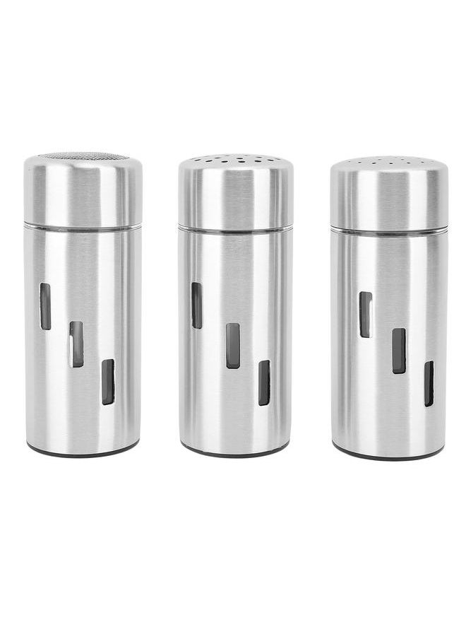 3Pcs Salt and Pepper Shakers Set Stainless Steel 3 Sizes Hole Spice Dispenser Seasoning Container Bottle for Kitchen Outdoor