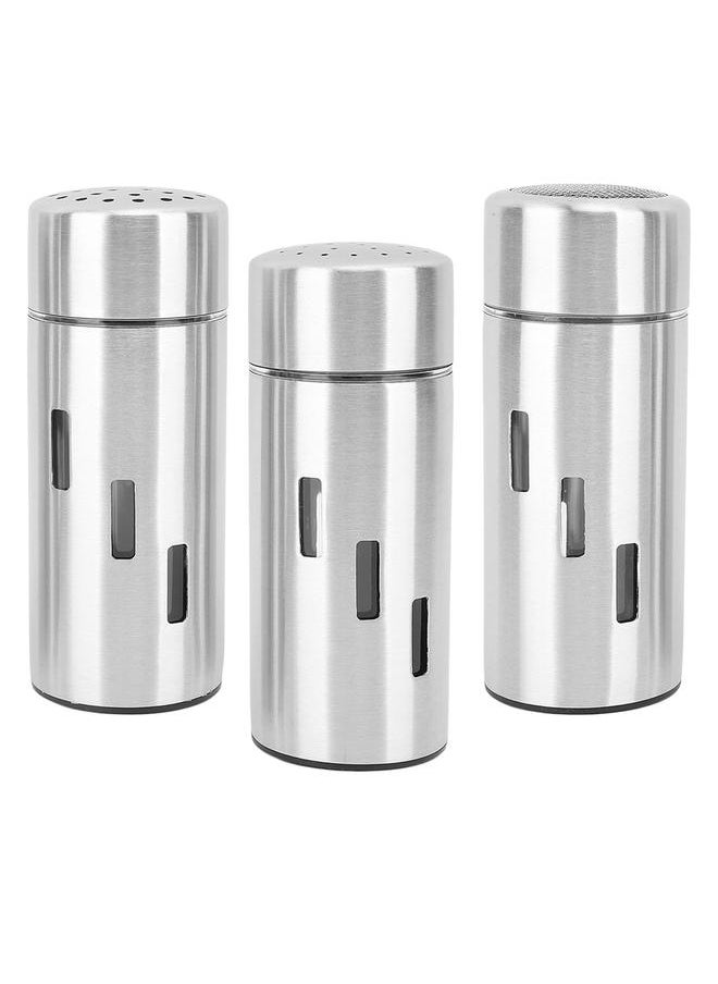 3Pcs Salt and Pepper Shakers Set Stainless Steel 3 Sizes Hole Spice Dispenser Seasoning Container Bottle for Kitchen Outdoor