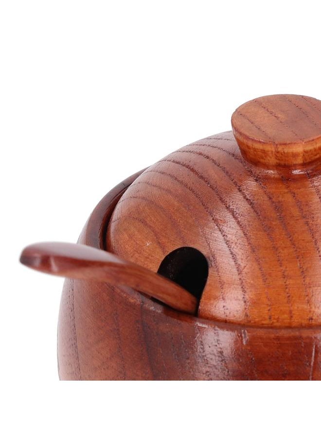 2 Sets Wood Salt Box Spice Jar Pepper Seasoning Container with Lid and Spoon for Kitchen Use