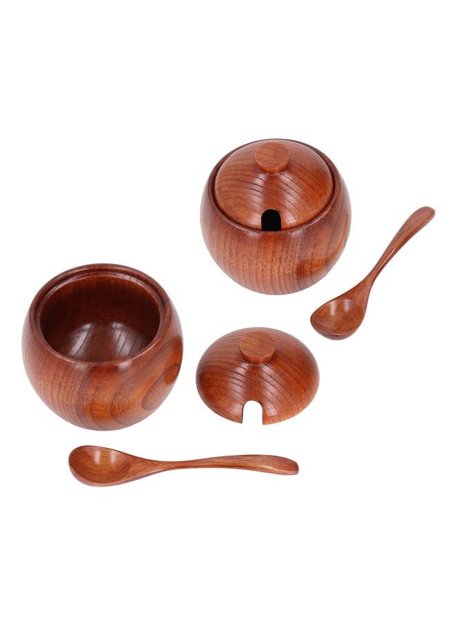2 Sets Wood Salt Box Spice Jar Pepper Seasoning Container with Lid and Spoon for Kitchen Use