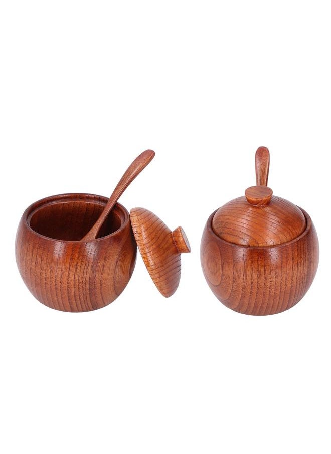 2 Sets Wood Salt Box Spice Jar Pepper Seasoning Container with Lid and Spoon for Kitchen Use