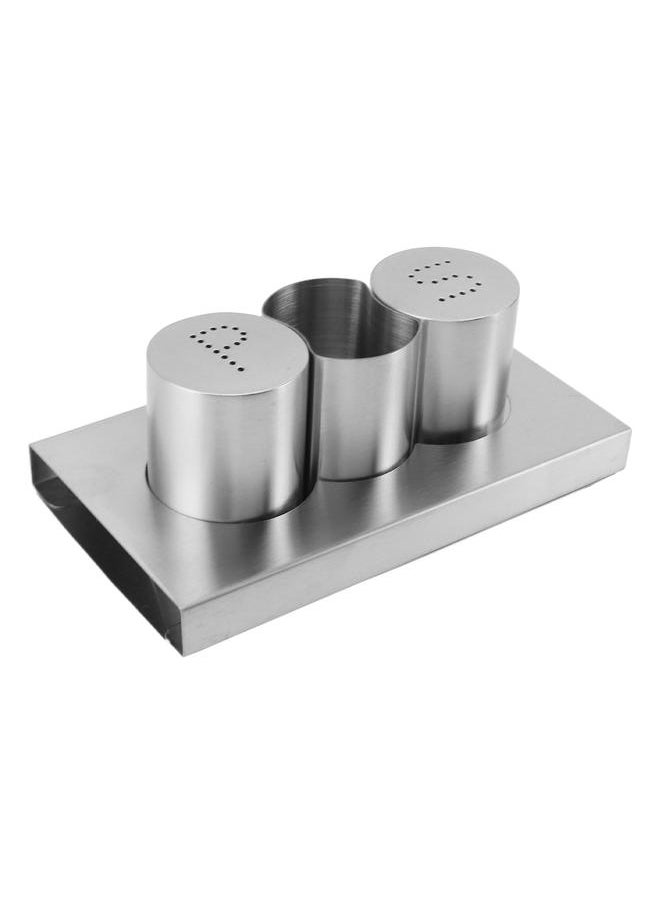 Stainless Steel Salt Pepper Shakers Set Toothpick Holder with Tray Condiment Shakers Spice Dispenser Kitchen Accessories