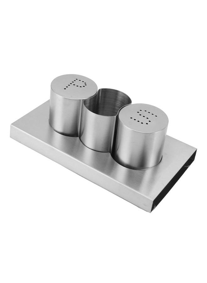 Stainless Steel Salt Pepper Shakers Set Toothpick Holder with Tray Condiment Shakers Spice Dispenser Kitchen Accessories