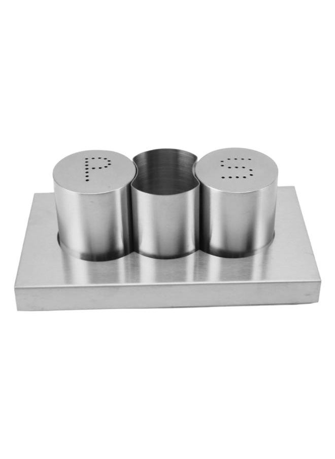 Stainless Steel Salt Pepper Shakers Set Toothpick Holder with Tray Condiment Shakers Spice Dispenser Kitchen Accessories