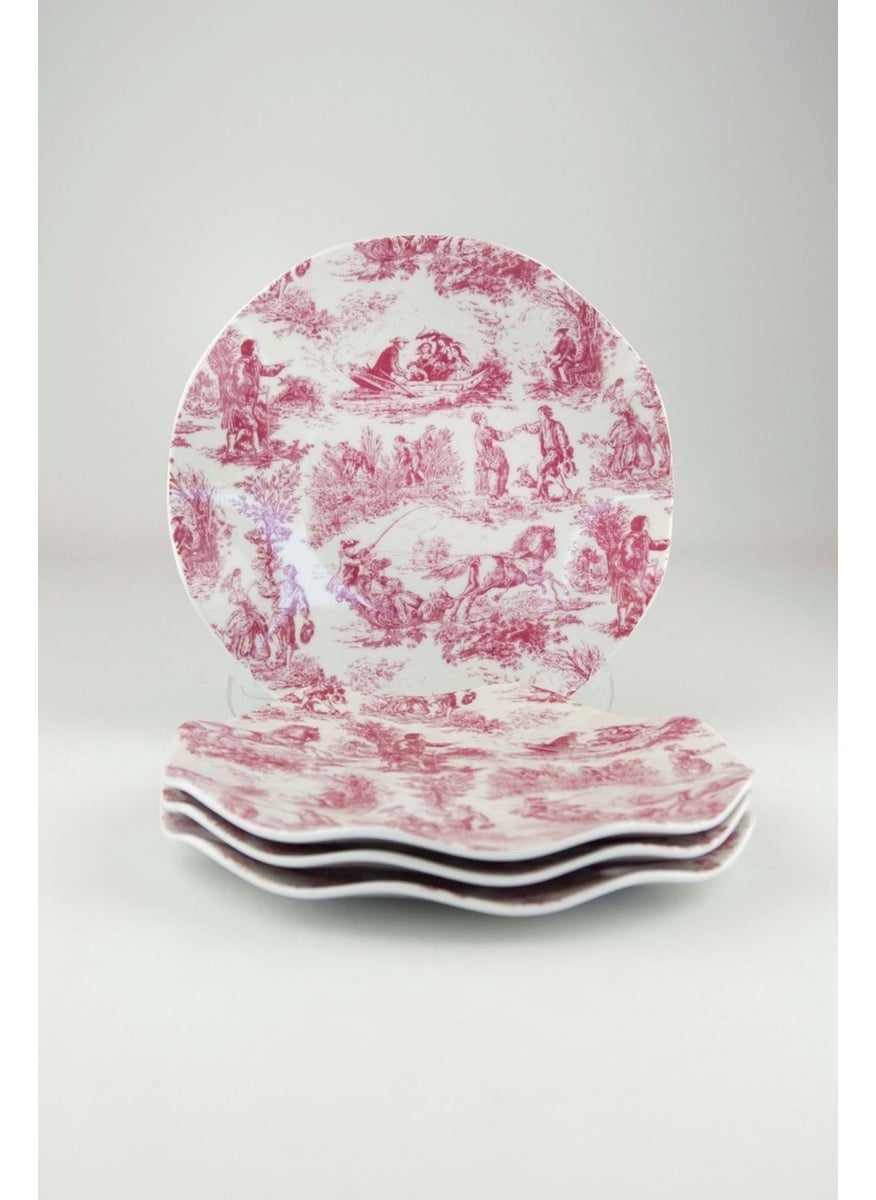 Bursa Porcelain Decor Rose Dusty English 4 Piece Flounce Porcelain Cake Plate