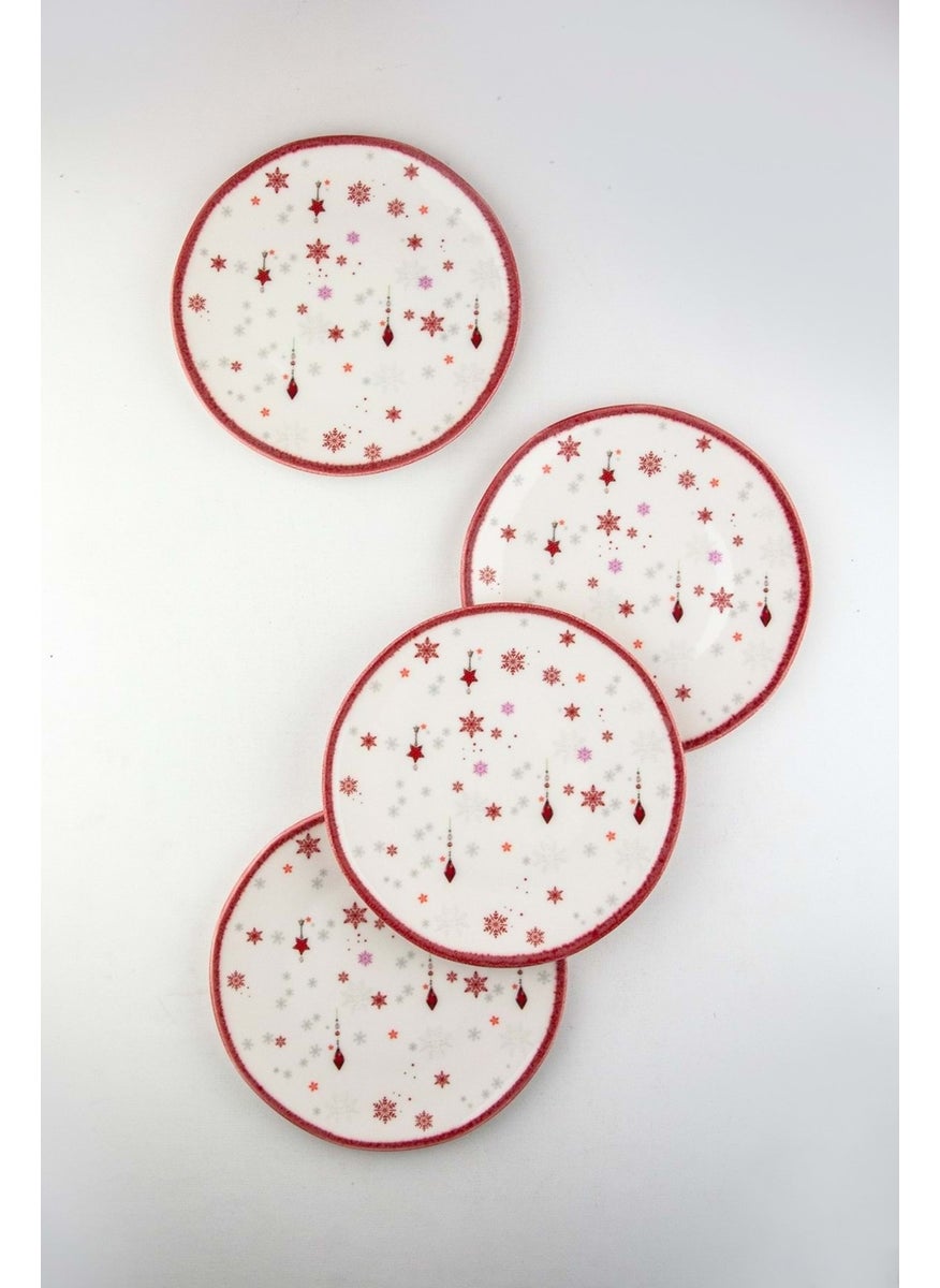 Bursa Porcelain Decor Christmas Carol Red Edged 4 Piece Porcelain Cake Plate