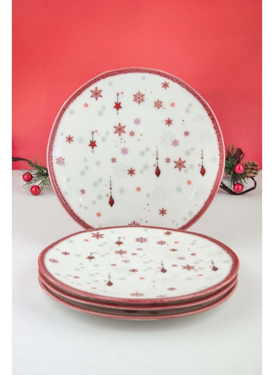 Bursa Porcelain Decor Christmas Carol Red Edged 4 Piece Porcelain Cake Plate