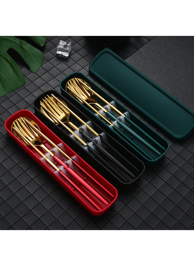 Stainless Steel Portable Portuguese Western Tableware Titanium-plated Gold Gift Logo Fork Spoon Chopsticks Three-piece Set-Specifications:Portuguese Pink Gold-three-piece Set