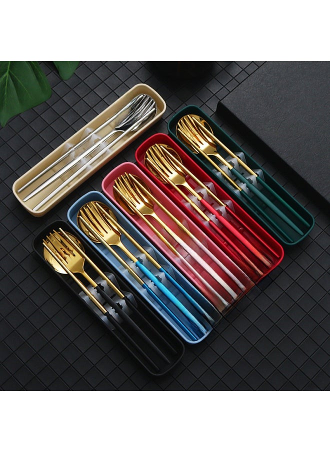 Stainless Steel Portable Portuguese Western Tableware Titanium-plated Gold Gift Logo Fork Spoon Chopsticks Three-piece Set-Specifications:Portuguese Pink Gold-three-piece Set