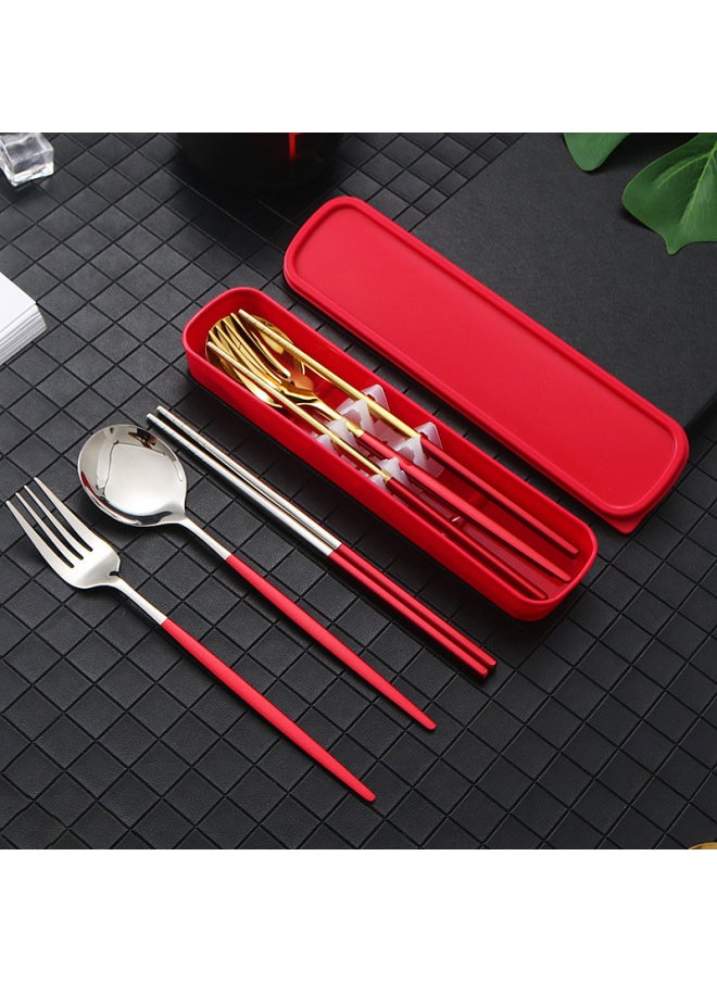 Stainless Steel Portable Portuguese Western Tableware Titanium-plated Gold Gift Logo Fork Spoon Chopsticks Three-piece Set-Specifications:Portuguese Pink Gold-three-piece Set