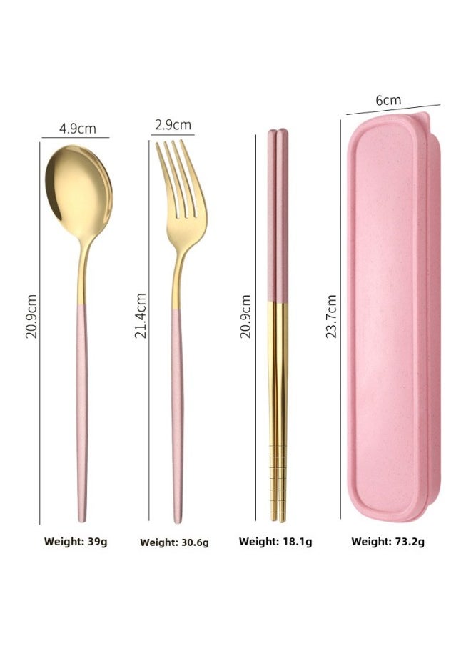 Stainless Steel Portable Portuguese Western Tableware Titanium-plated Gold Gift Logo Fork Spoon Chopsticks Three-piece Set-Specifications:Portuguese Pink Gold-three-piece Set