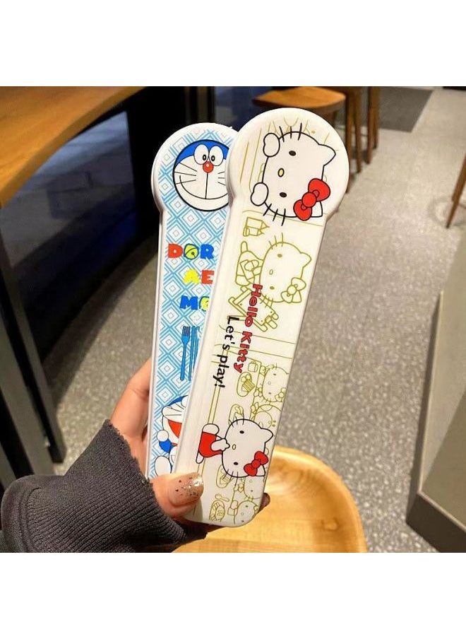 Cute Cartoon Chopsticks Spoon Fork Set Student Portable Office Workers Travel With Meals Out Tableware Water Throw-Specifications:Ins Black Cow Spoon + Fork + Chopsticks