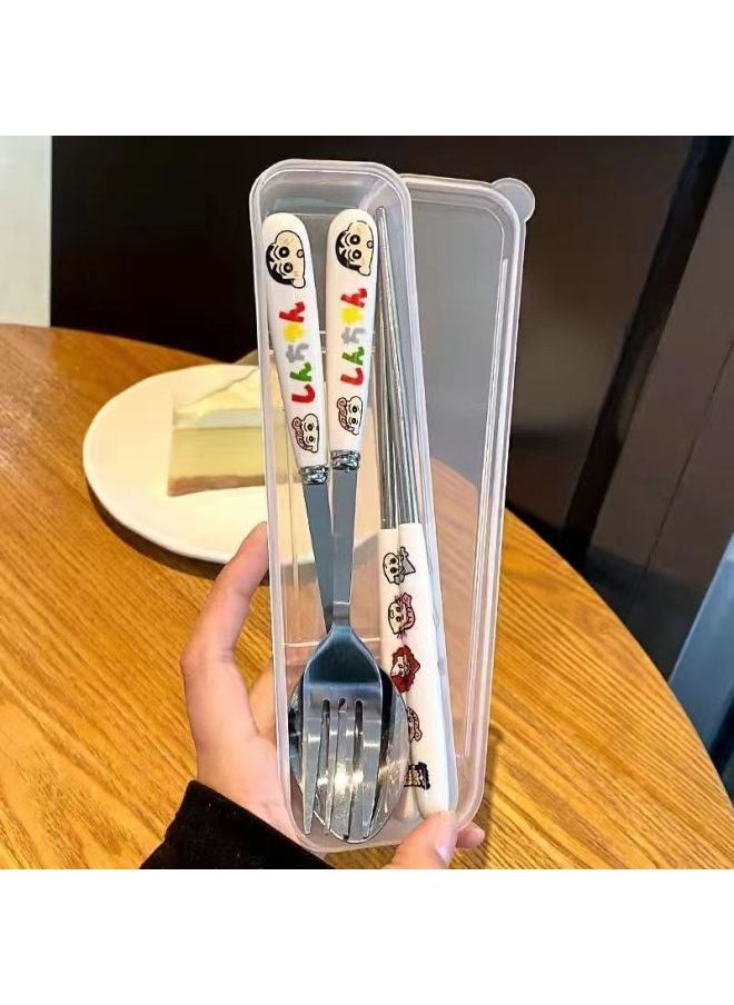 Cute Cartoon Chopsticks Spoon Fork Set Student Portable Office Workers Travel With Meals Out Tableware Water Throw-Specifications:INS Crayon Spoon + Chopsticks ]