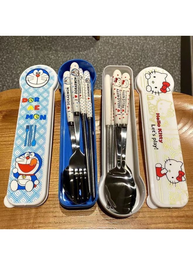 Cute Cartoon Chopsticks Spoon Fork Set Student Portable Office Workers Travel With Meals Out Tableware Water Throw-Specifications:INS Crayon Spoon + Chopsticks ]