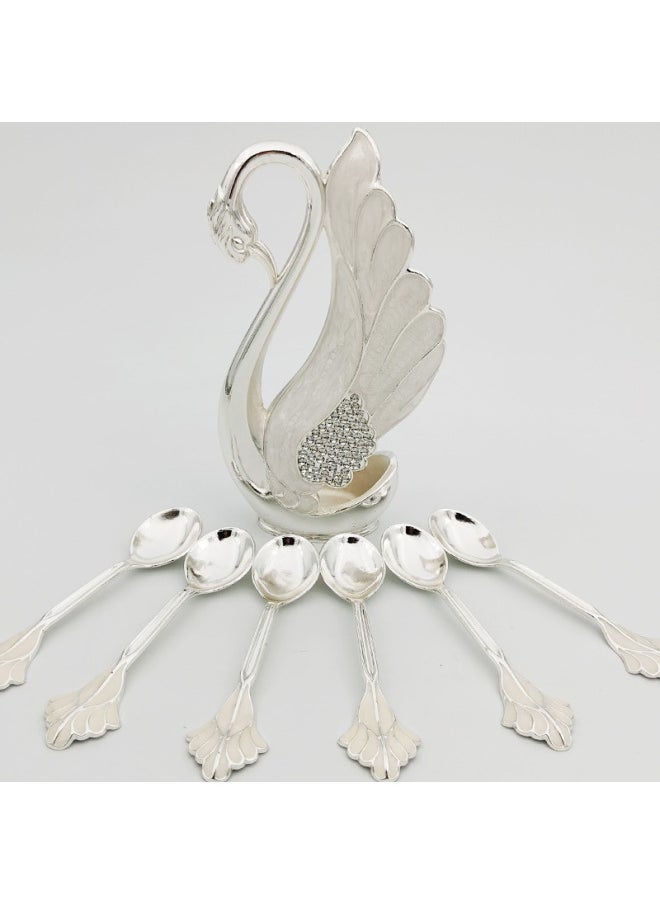 In Stock Wholesale Big Swan Fruit Fork Suit Home Decoration European Cute Coffee Dessert Spoon Creative Cross-border-Specifications:Silver White + Spoon [swan Suit]]