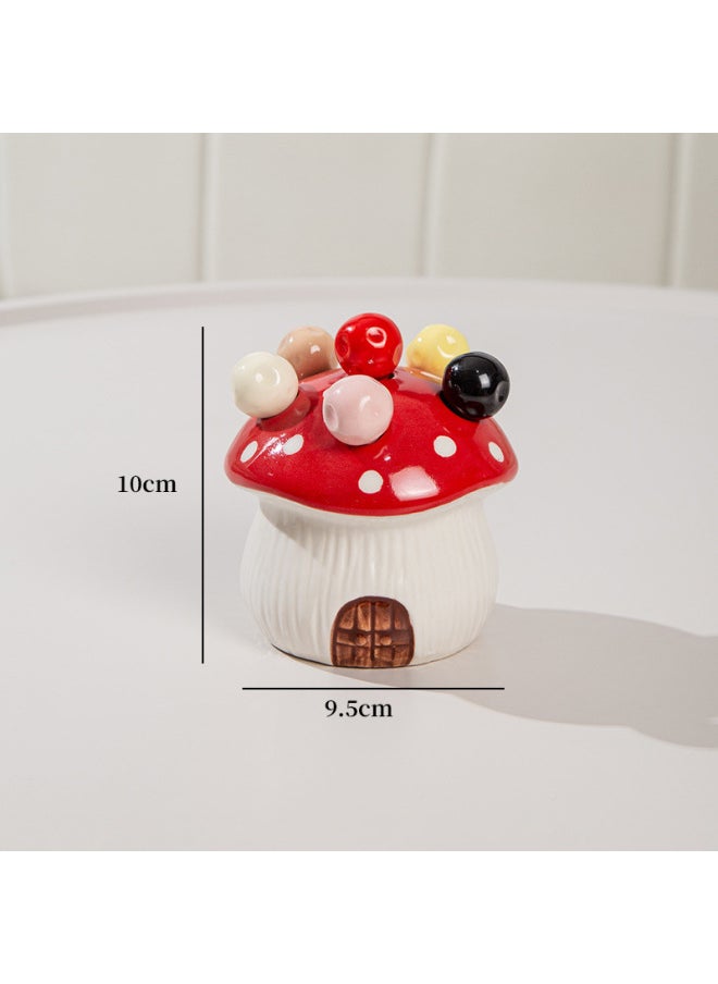 Mushroom Fruit Fork Suit Household Stainless Steel Dessert Cute Small Fork Storage Pot Fruit Insert Children's Safety Fruit Sab-Specifications:Red Mushroom House With Mixed Color Fruit Forks 6 Pieces