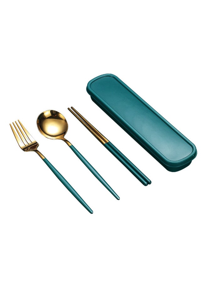 Stainless Steel Tableware Spoon Fork Chopsticks Portuguese Three-piece Set Student Tableware Outdoor Portable Tableware Suit-Specifications: Three-piece Set